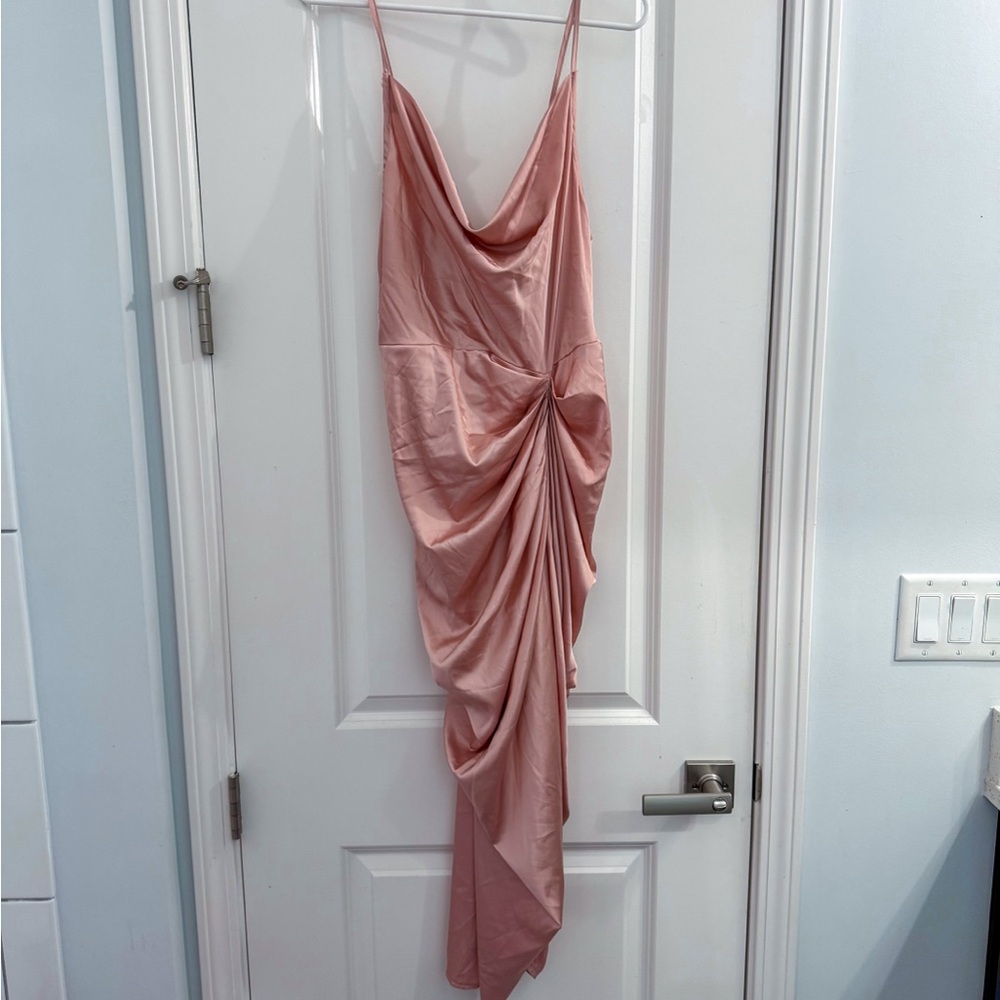 PrettyLittleThing Blush Satin Dress - Picture 2 of 6